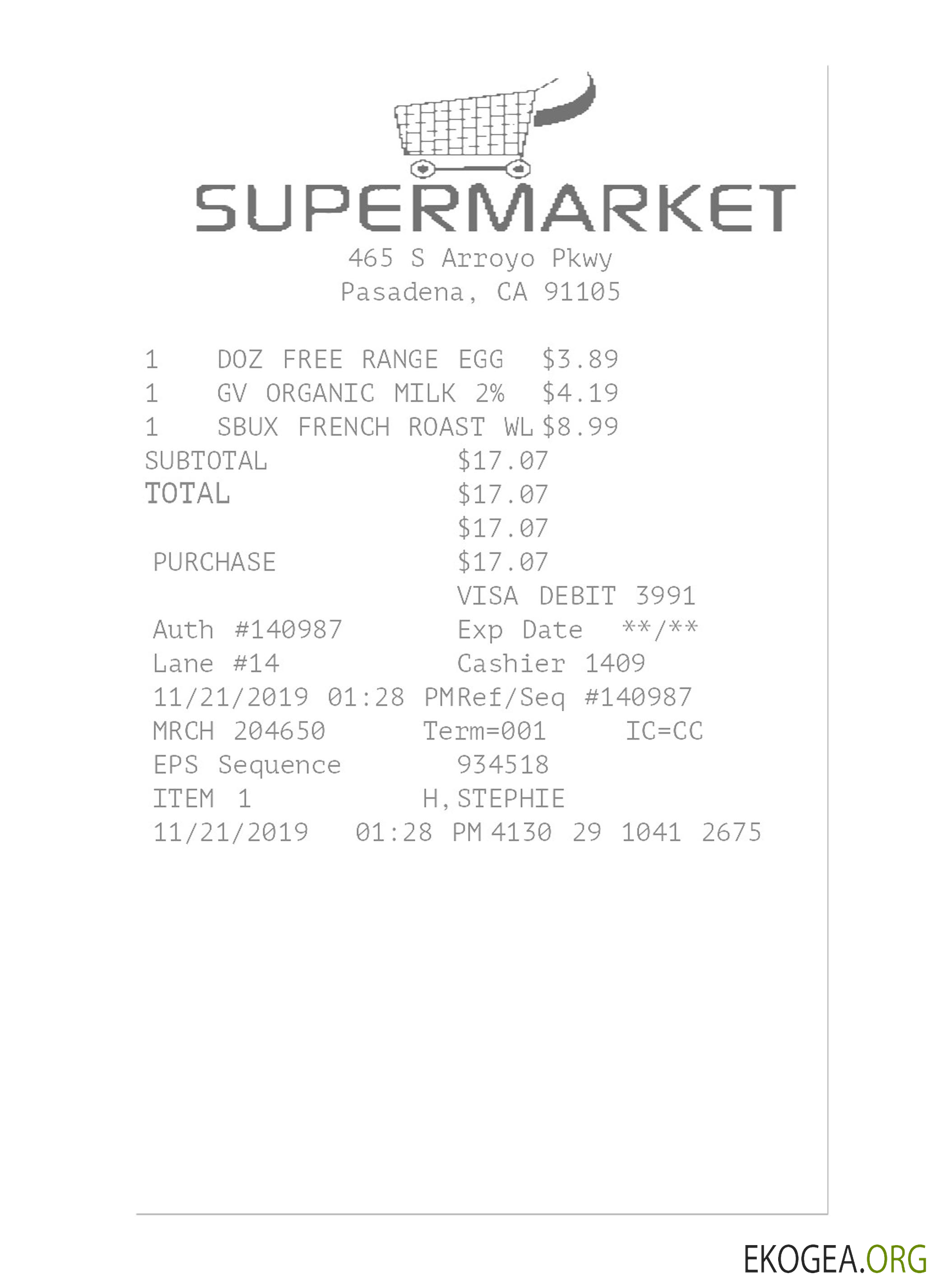 Modèle de reçu de SUPERMARCHÉ